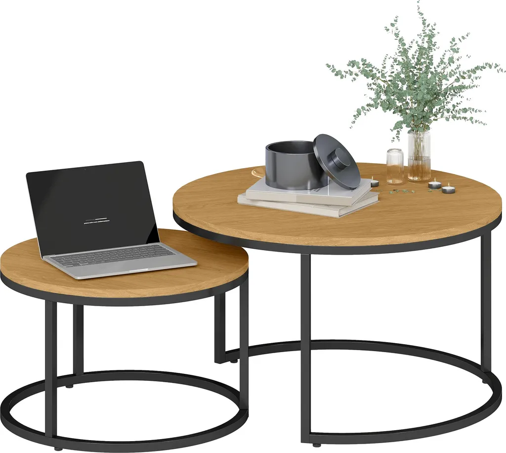 Set de 2 Tables de Salon Gigognes Gain de Place pour Petit Espace Rond