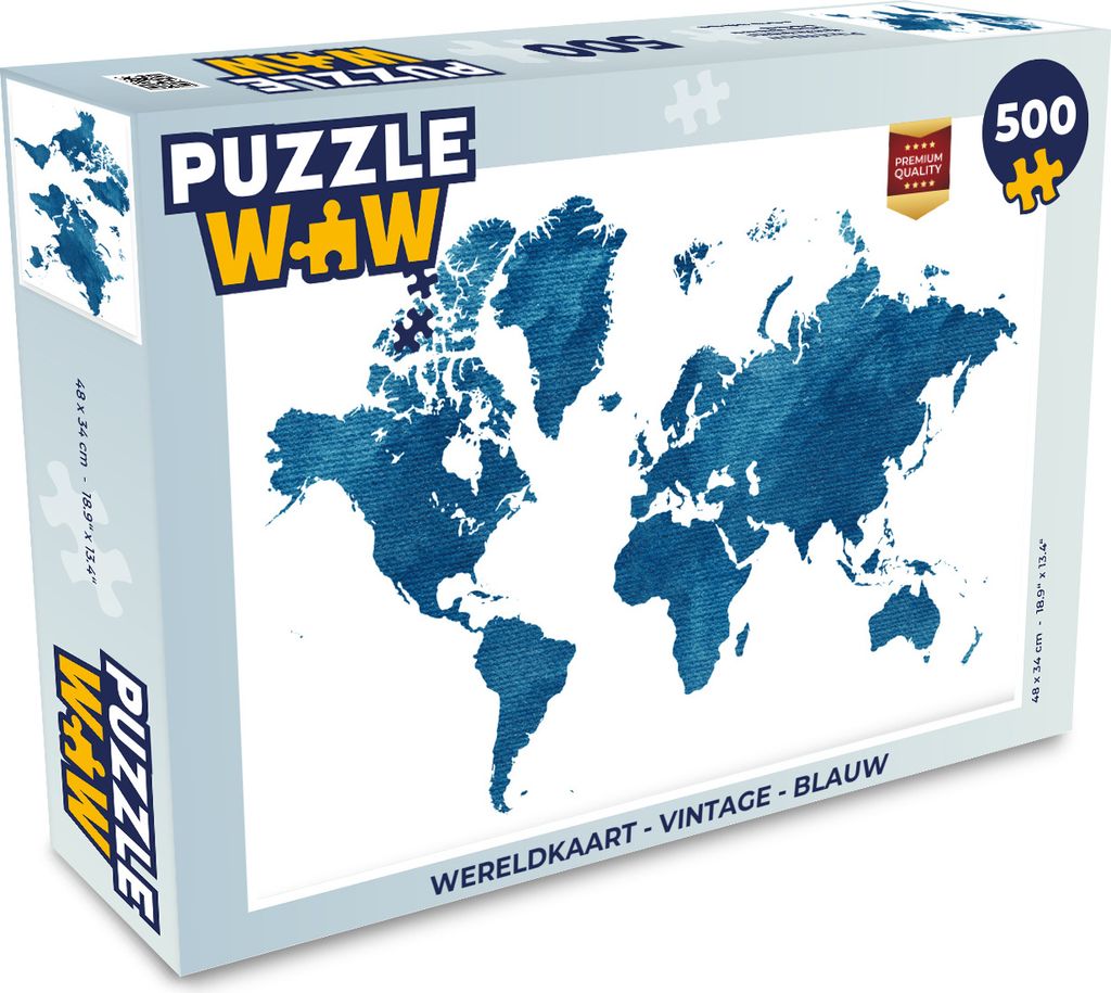 MuchoWow Puzzle 500 Teile Weltkarte - Vintage - Blau - 500 Teile - Kinder - Selberbauen - Puzzlespiele