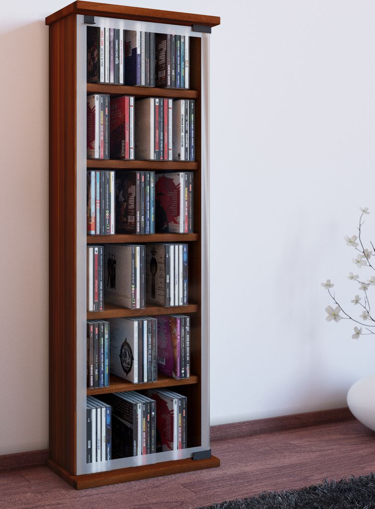 VCM CD Regal Holz | CD Schrank mit ESG-Sicherheitsglastüren für 204 CDs oder 72 DVDs | Maße: H. 92 x B. 31 x T. 18 cm | Blu ray Regal | CD Regal...