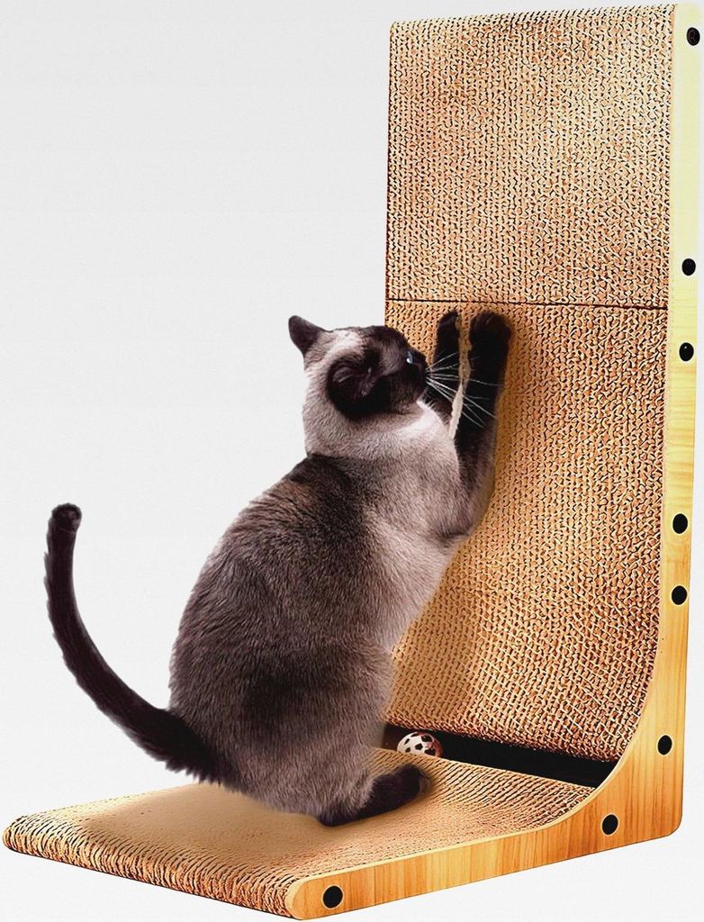 Kratzbrett Katze, 70 cm Hohe L Förmige Kratzpappe für Katzen, Hochdichtes Verschleißfestes Kratzmöbel mit Katzenspielzeug, Katzenkratzbrett fü...