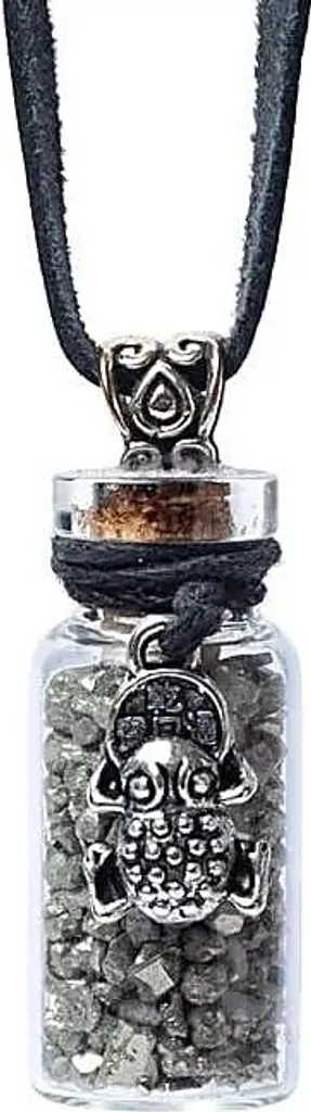 Mini Bouteille Feng Shui 3,6 cm avec Grenouille et Pyrite sur Cordelette