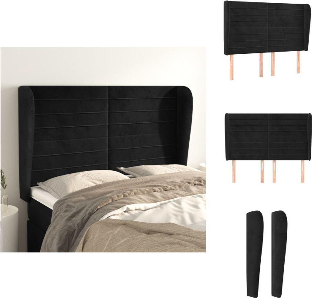vidaXL Kopfteil mit Ohren Schwarz 147x23x118/128 cm Samt - Kopf- & Fußenden