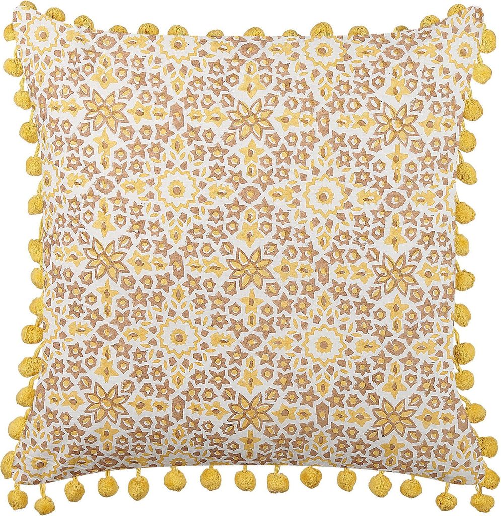 BELIANI Dekokissen Gelb Baumwolle 45 x 45 cm Bezug mit Füllung Reißverschluss Quasten Blumenmuster Boho Modern Wohnzimmer Schlafzimmer Deko für ...