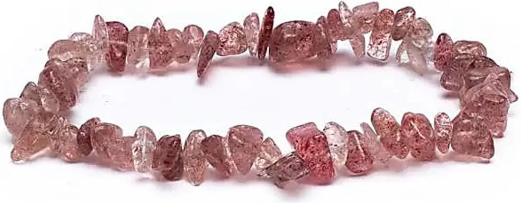 Lot de 5 Bracelets Pierres Naturelles Quartz Fraise Chips Élastiques