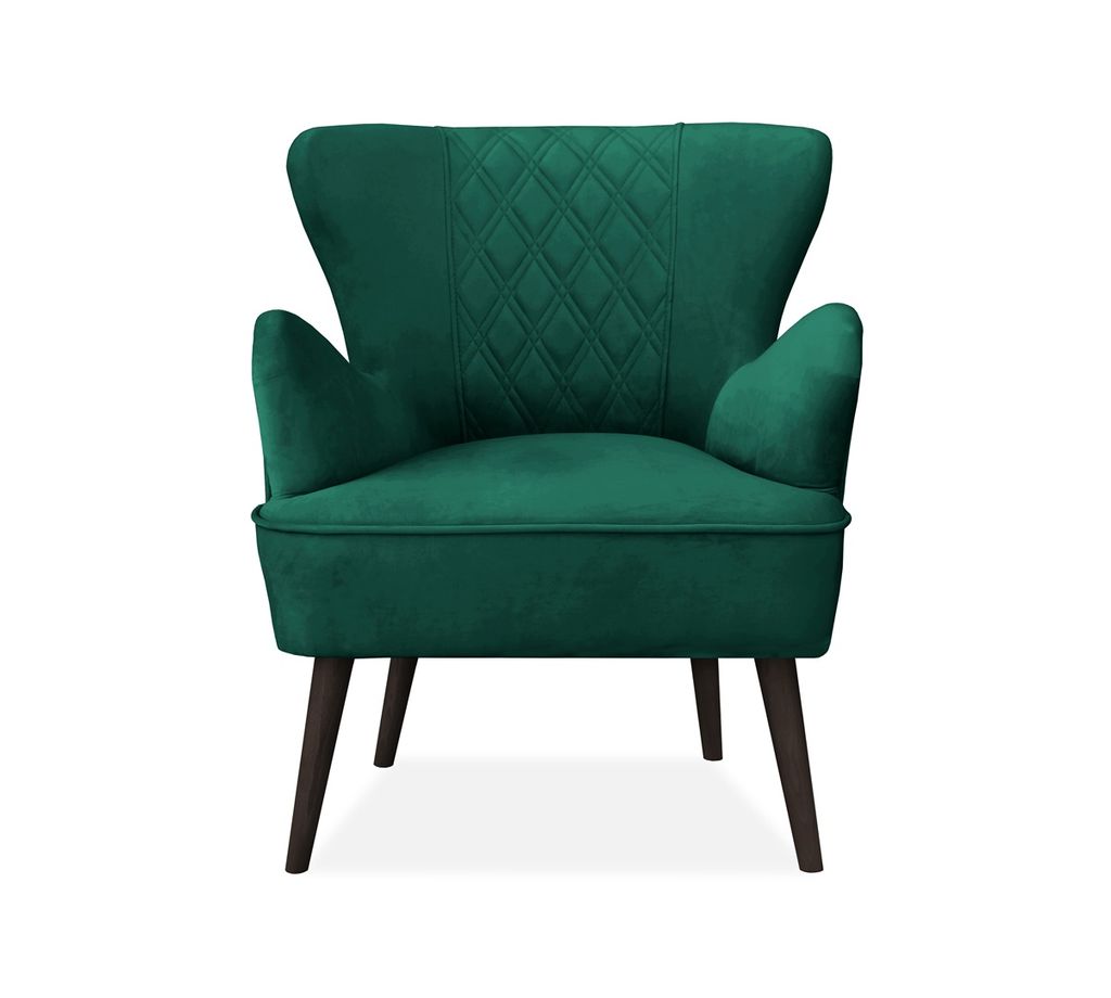 Sessel Hagi aus velours mit bequeme Sitz, Polstersessel mit Holzbeine, Cocktailsessel (Stoff: kronos 19 - flasches grün, Beinefarbe: Wenge)