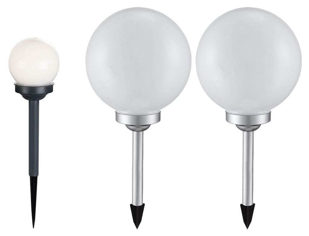 3er Set LED Solarleuchten, Kugel weiß, Erdspieß, D 10/20 cm Produktbild 