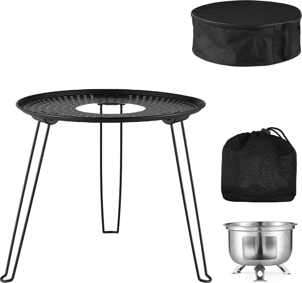 BBQ Table Folding Camping Table Outdoor BBQ Table for Outside Grill with Stainless Steel Multi Fuel Stove for Cooking and Camping