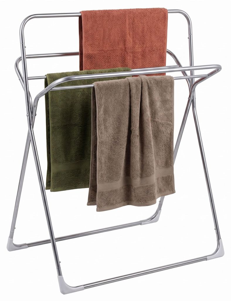 Relaxdays Handtuchständer, HxBxT: 106,5 x 78,5 x 34,5 cm, Edelstahl, 5 Stangen, stehender Handtuchhalter, Bad, silber