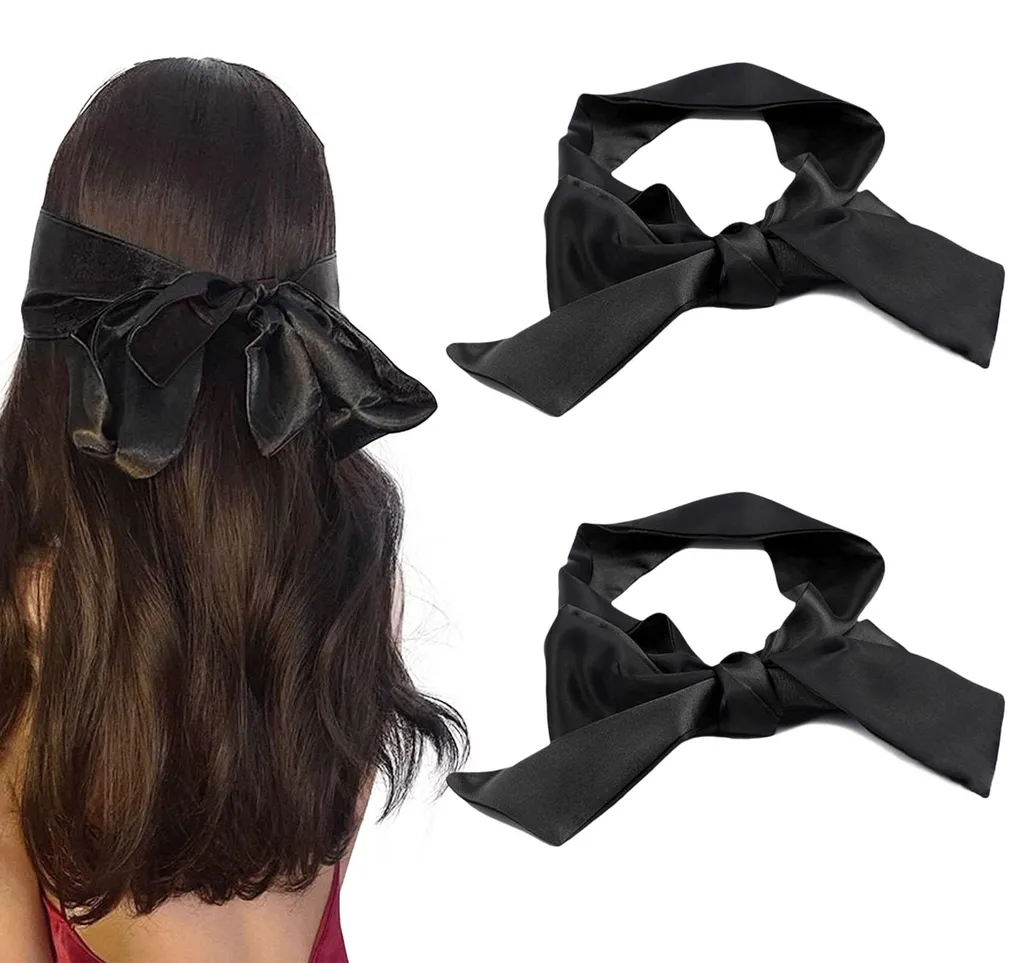 Masque de sommeil sexy en satin noir, lot de 2 bandeaux occultants doux