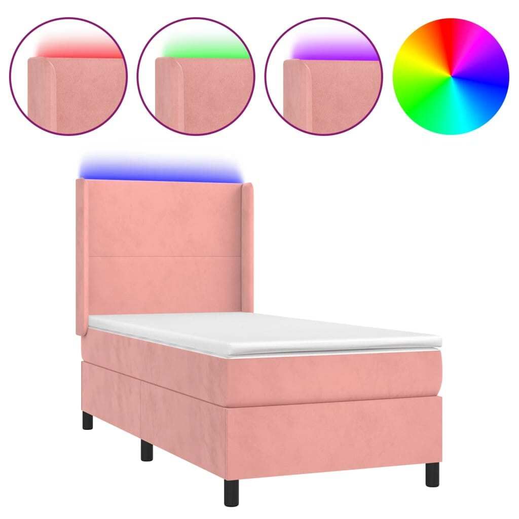 SYFAX Boxspringbett mit Matratze & LED Rosa 90x190 cm Samt