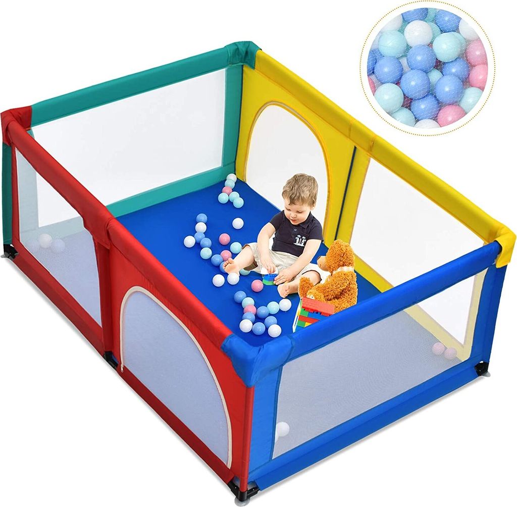 GOPLUS Baby Laufstall mit 50 Spielbällen, Krabbelgitter für Kleinkinder & Säulinge, stabiler Laufgitterzelt mit atmungsaktivem Netz, Reisebett m...