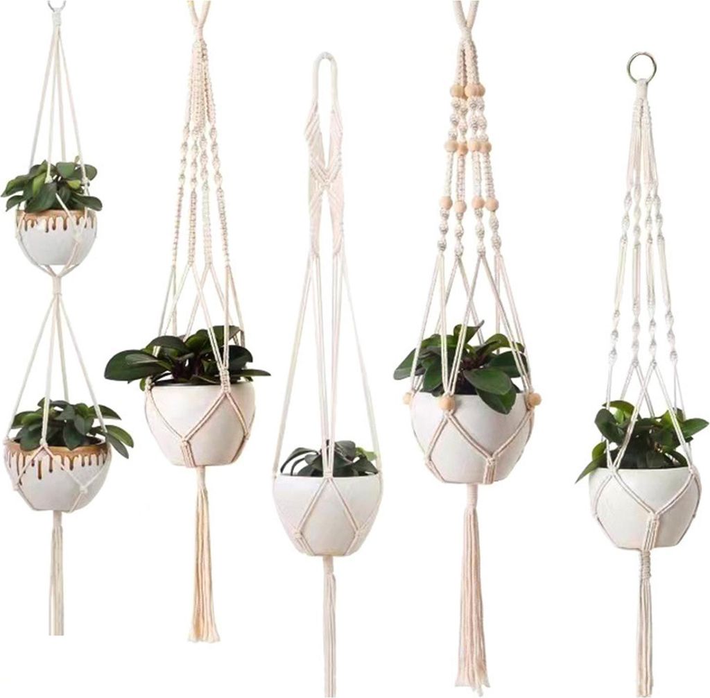 Makramee-Pflanzenhänger, Boho-Stil, zum Aufhängen, Pflanzgefäßhalter, Baumwollseil, Blumentopf-Aufhänger für Zuhause, Terrasse, Garten, Dekor...