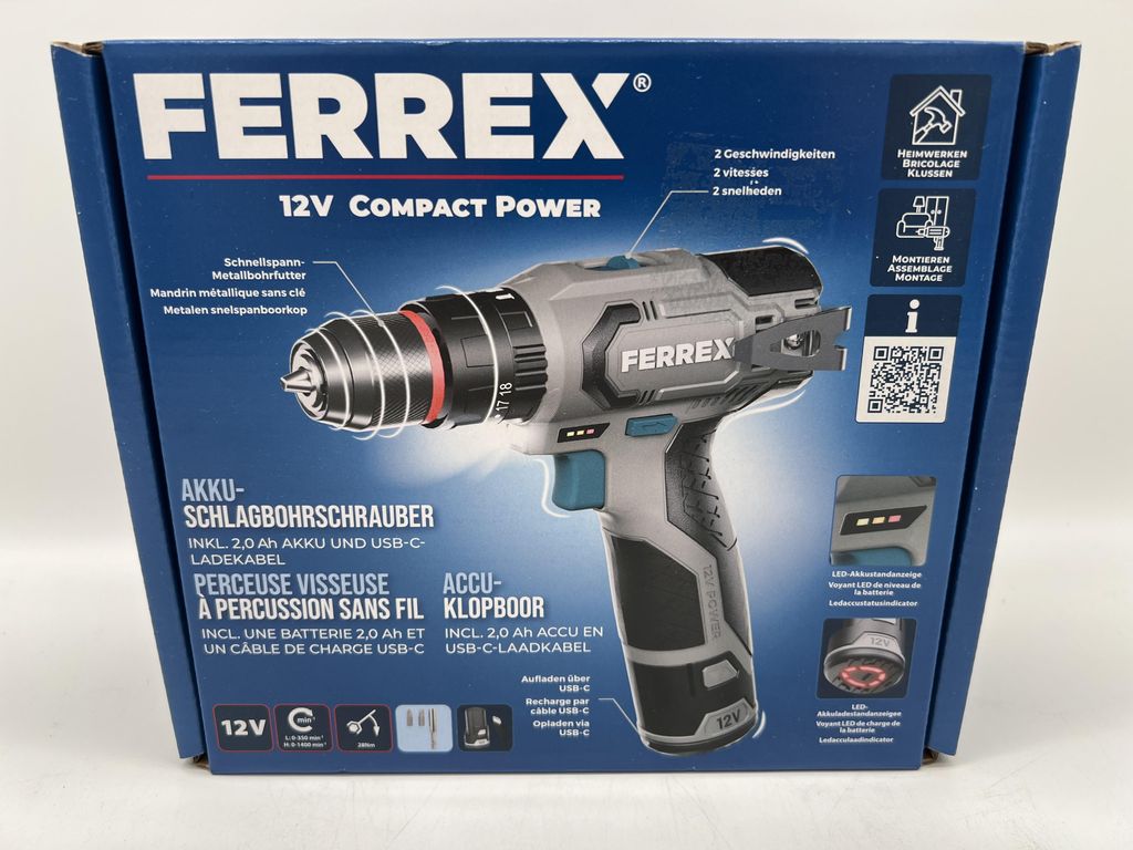 FERREX 12 V Akku Schlag-Bohrschrauber + Bits + Akku 12V Produktbild 