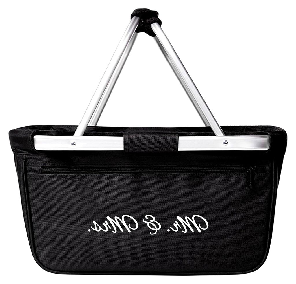 Faltbarer Einkaufskorb mit Mr. & Mrs. Schriftzug, 20 Liter Tragekorb, Schwarz