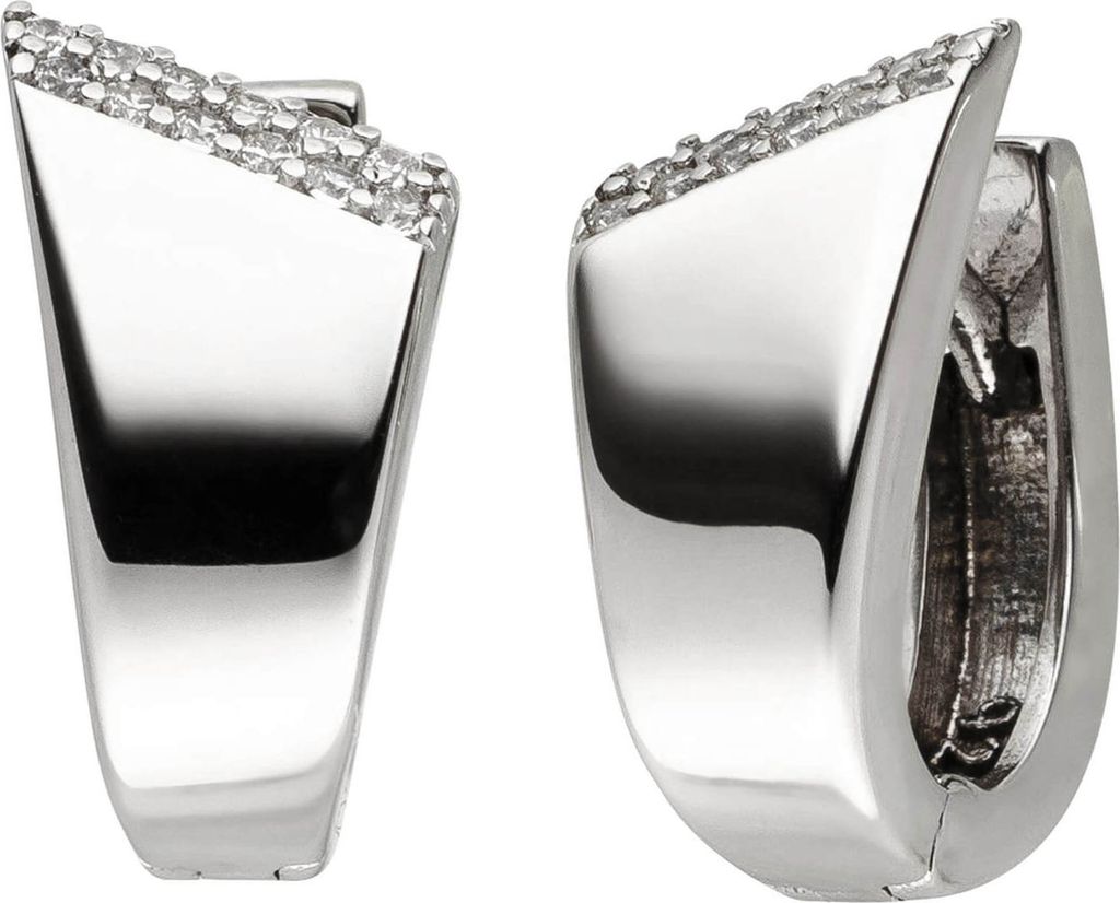 Paar Creolen 15,1x7,3mm aus 925 Silber mit 24 Zirkonia Ohrringe glänzend