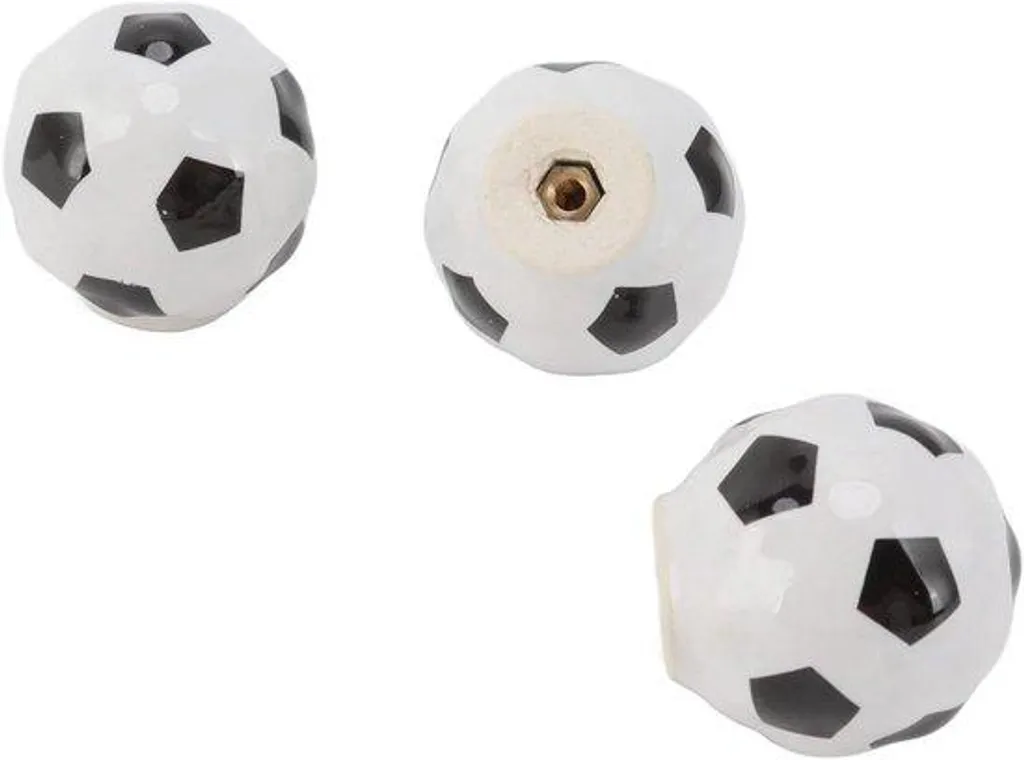Lot de 3 boutons de football en céramique blanche pour tiroir enfant