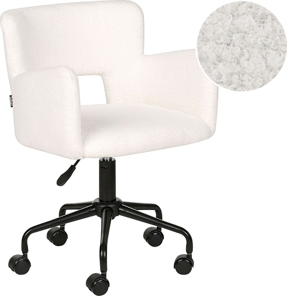 BELIANI Bürostuhl Cremeweiß Stoffbezug Bouclé Gesteppt mit Armlehnen Rollen Gasdruckfeder Höhenverstellbar Drehbar Büro Wohnzimmer Esszimmer D...
