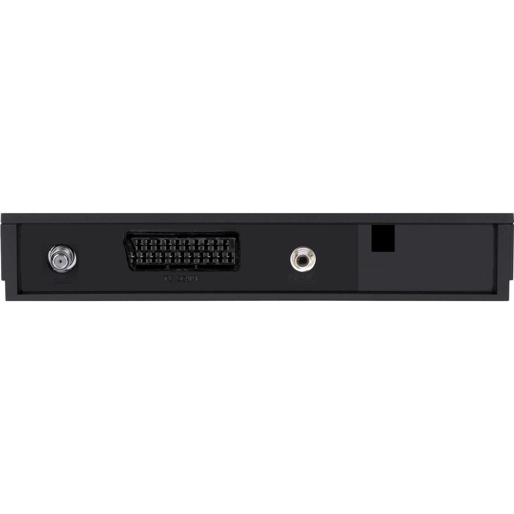 The back panel of a black electronic device is shown against a white background.