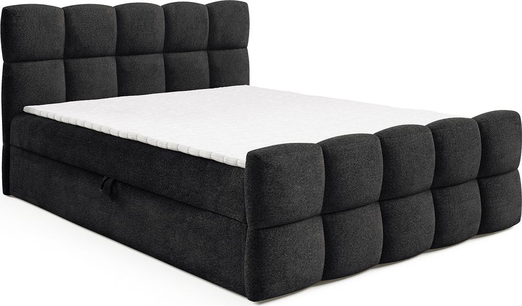 MEBLINI Boxspringbett mit Bettkasten - Gepolstert Doppelbett mit Matratze und Topper - Polsterbett mit Stauraum - Bett mit Kopfteil - Stauraumbett ...