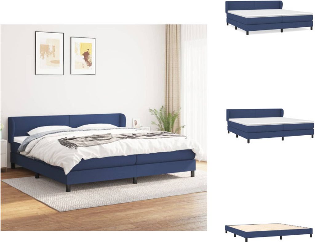 vidaXL Boxspringbett mit Matratze Blau 200x200 cm Stoff - Betten & Bettgestelle