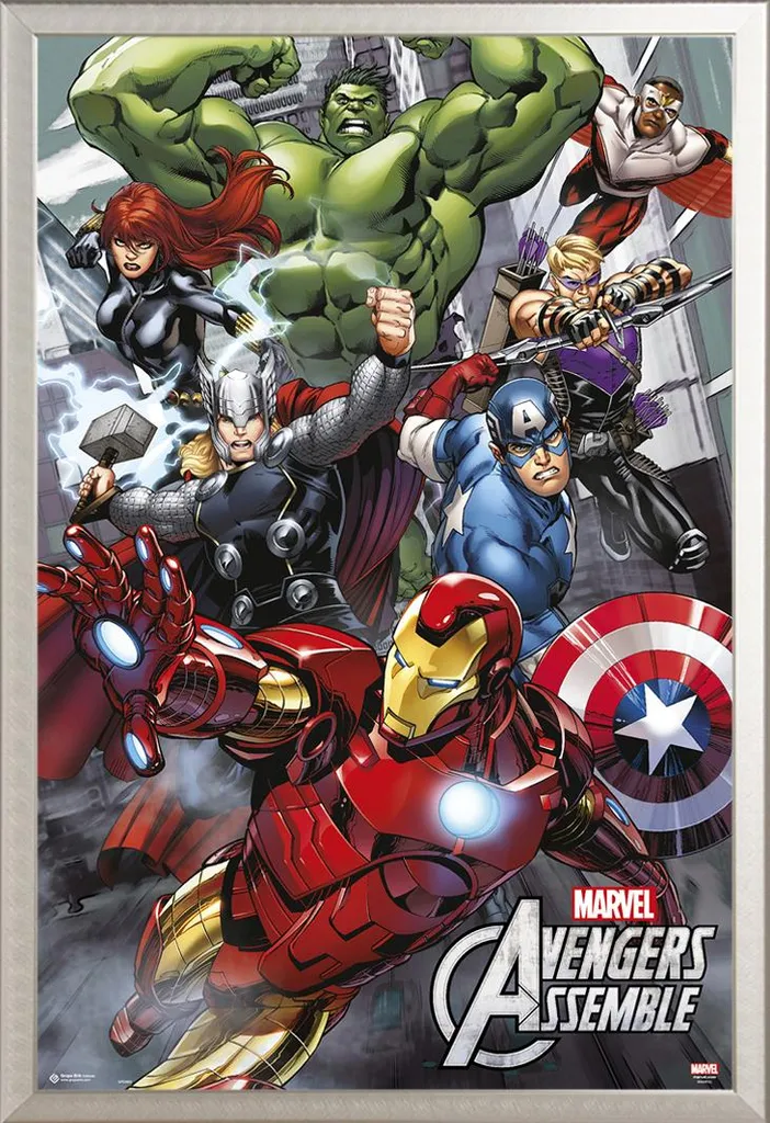 Poster Avengers encadré vitre acrylique incassable et cadre alu argenté chic