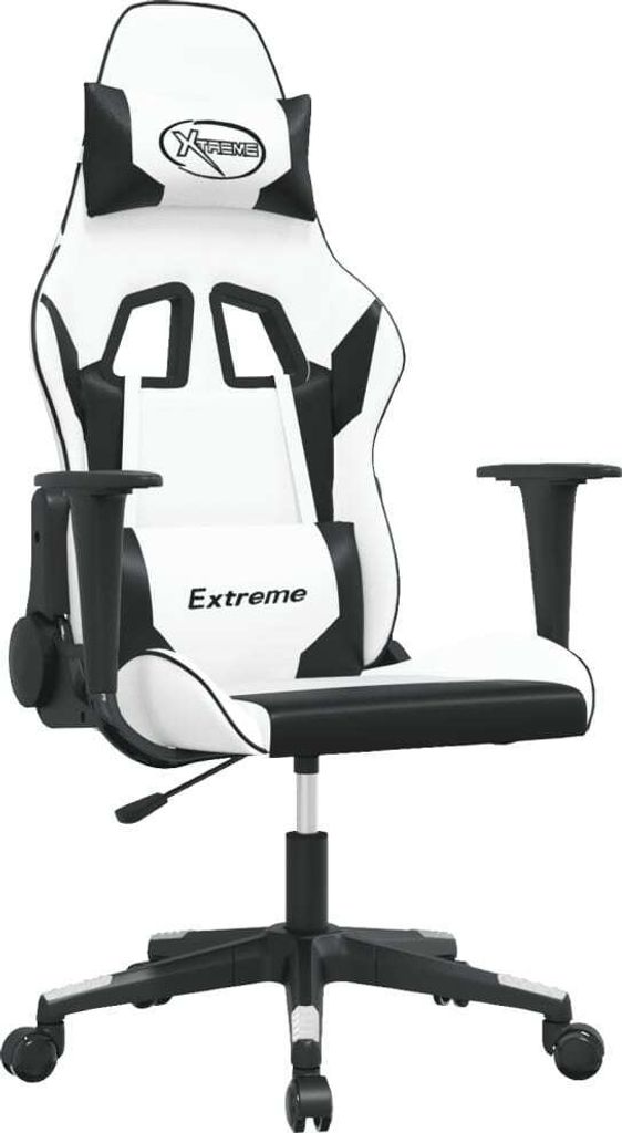 vidaXL Gaming-Stuhl mit Massagefunktion Weiß und Schwarz Kunstleder