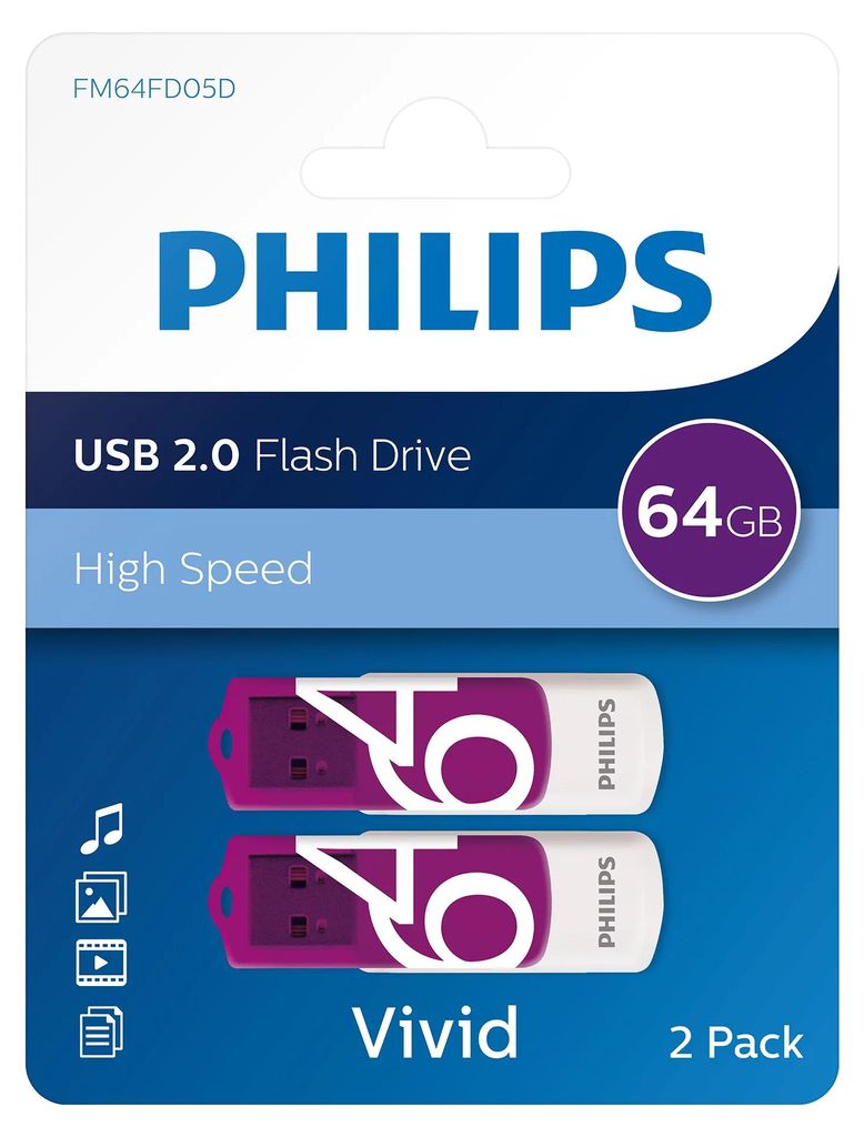 Philips USB-Stick 64 GB USB 2.0 Vivid Edition Magic Purple Produktbild 