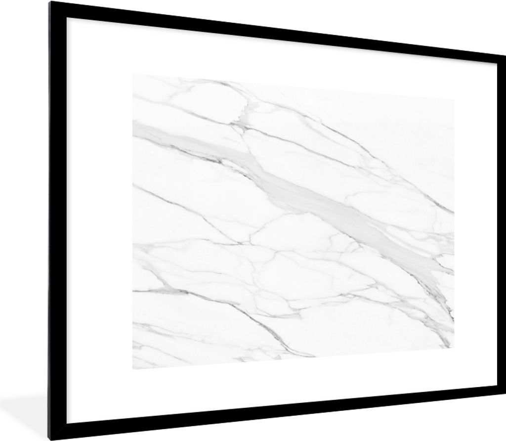 MuchoWow Gerahmtes Poster Marmor - Weiß - Linie - Muster - Luxus - Marmoroptik 80x60 cm - Poster mit Schwarzem Bilderrahmen Wandposter Rahmen Fo...