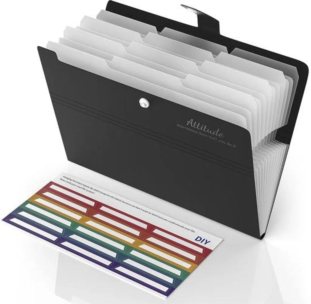 Classeur extensible 12 soufflets noir format A4 et fermeture à clip