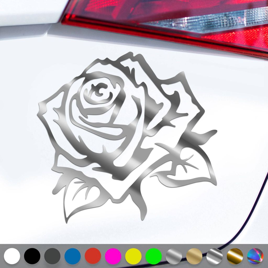PantherPixel Rose Aufkleber Blumen Kletterrosen Pfingstrosen Sticker Auto Geschenkidee Farbe Chrom-Silber