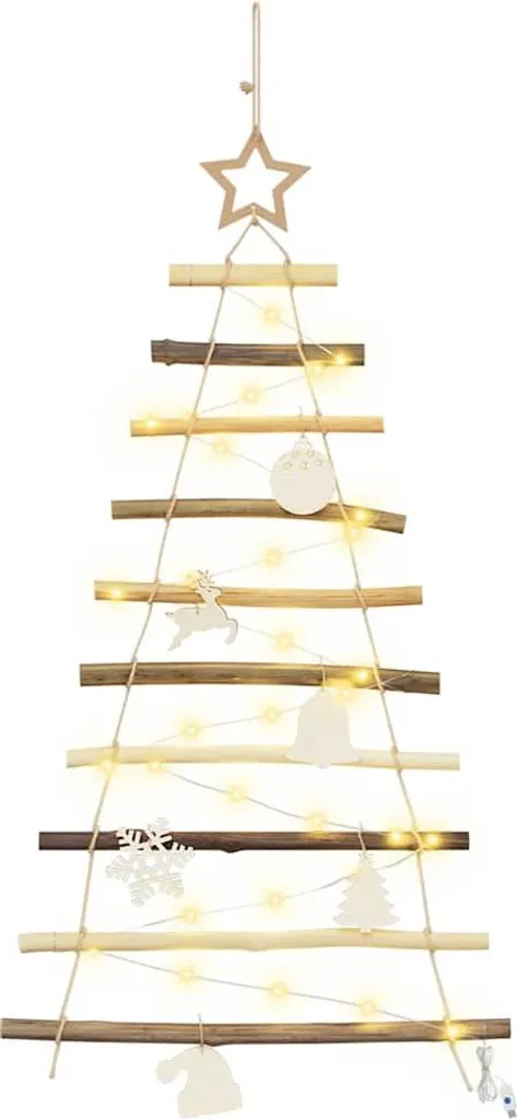 Sapin de Noël sans aiguilles en bois frêne 90 cm avec éclairage LED 30