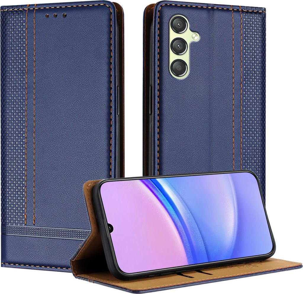 Handyhülle für Samsung Galaxy A24 4G Leder Flip Klappbare Schutzhülle mit Standfunktion Blau