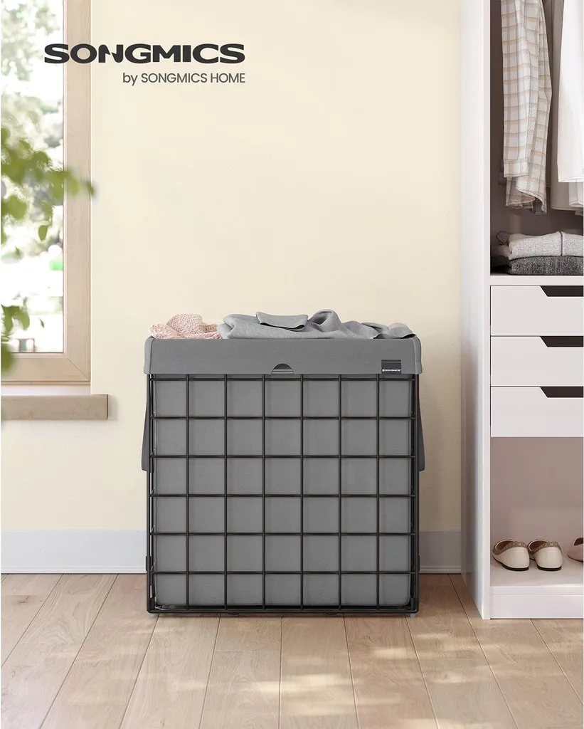 Cesto Biancheria Grande 110L Pieghevole | Salvaspazio Nero-Grigio - 2