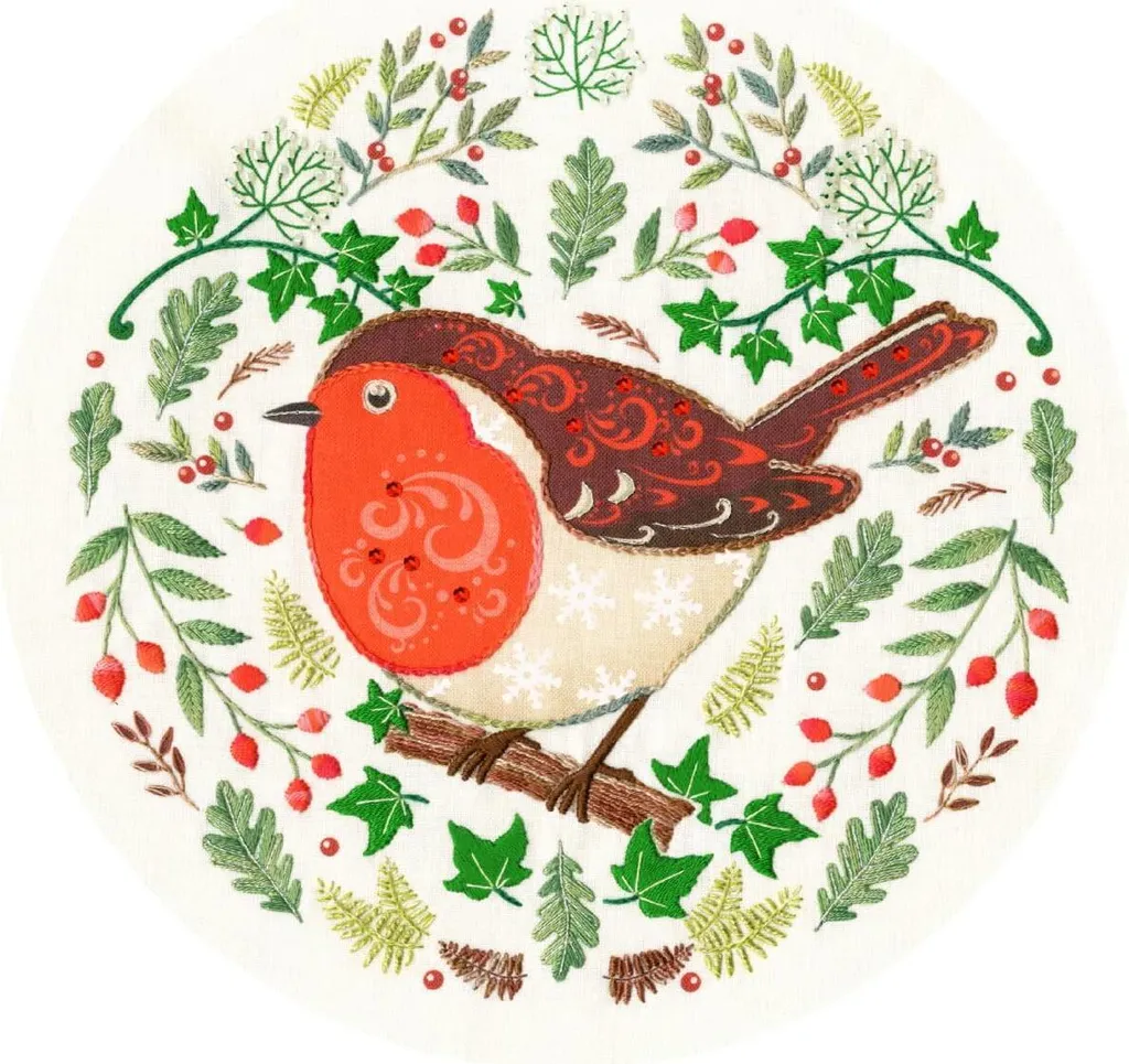 Kit Broderie Rouge-Gorge EKP3 : Apprenez la Broderie sans Erreur 20cm