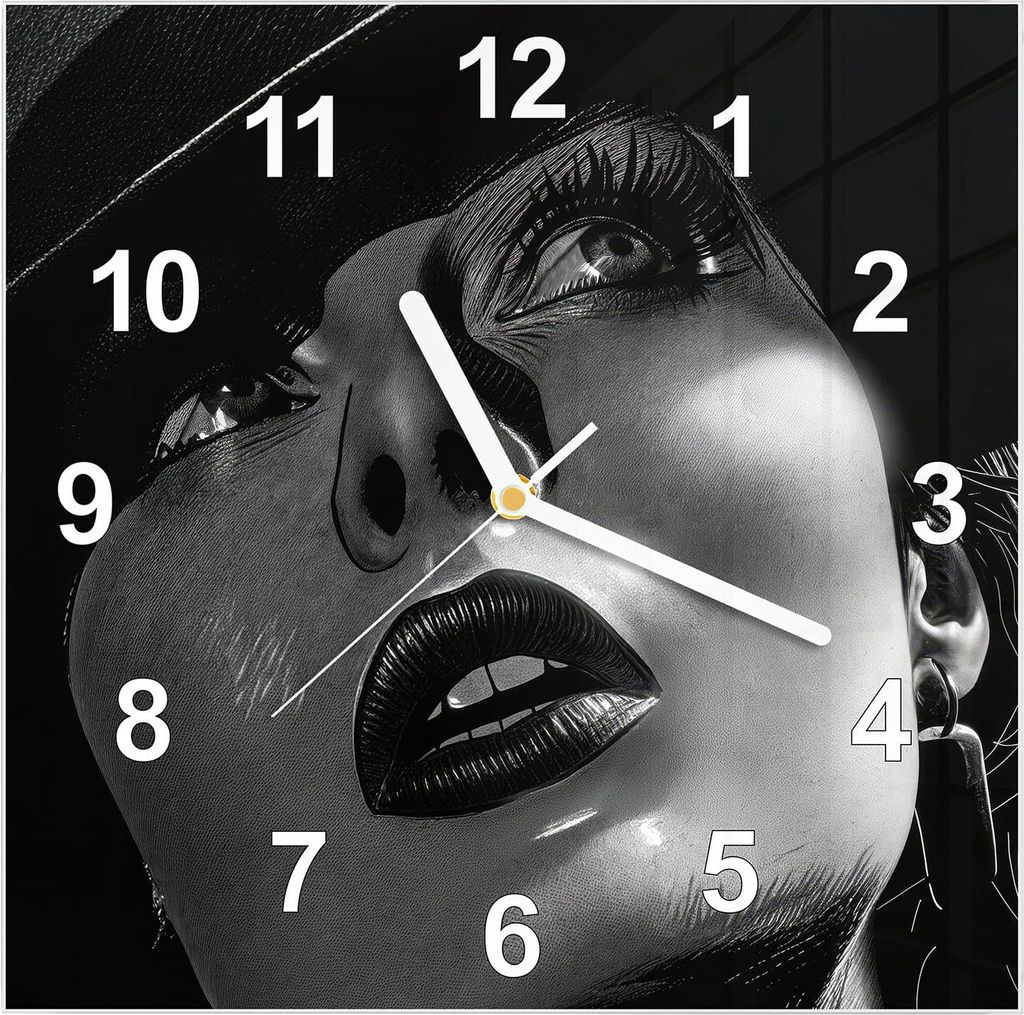 Wanduhr aus Glas mit Motiv Schattenporträt- 30 x 30 cm - inkl. Aufhängesystem