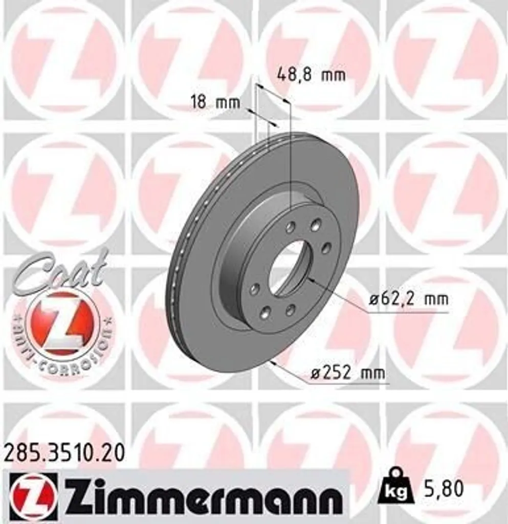 Zimmermann 285.3510.20 Disque de Frein Haute Performance pour i10