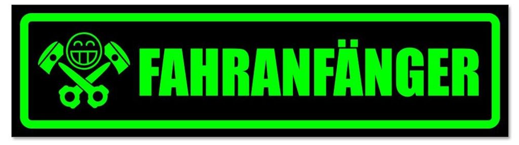 Kiwistar - Autoaufkleber - Grün - Schwarz - 20 x 5,3 cm - Fahranfänger Kolbenschädel - Hinweis Aufkleber Sticker für Auto, Kfz, Fahrrad, PKW, LKW