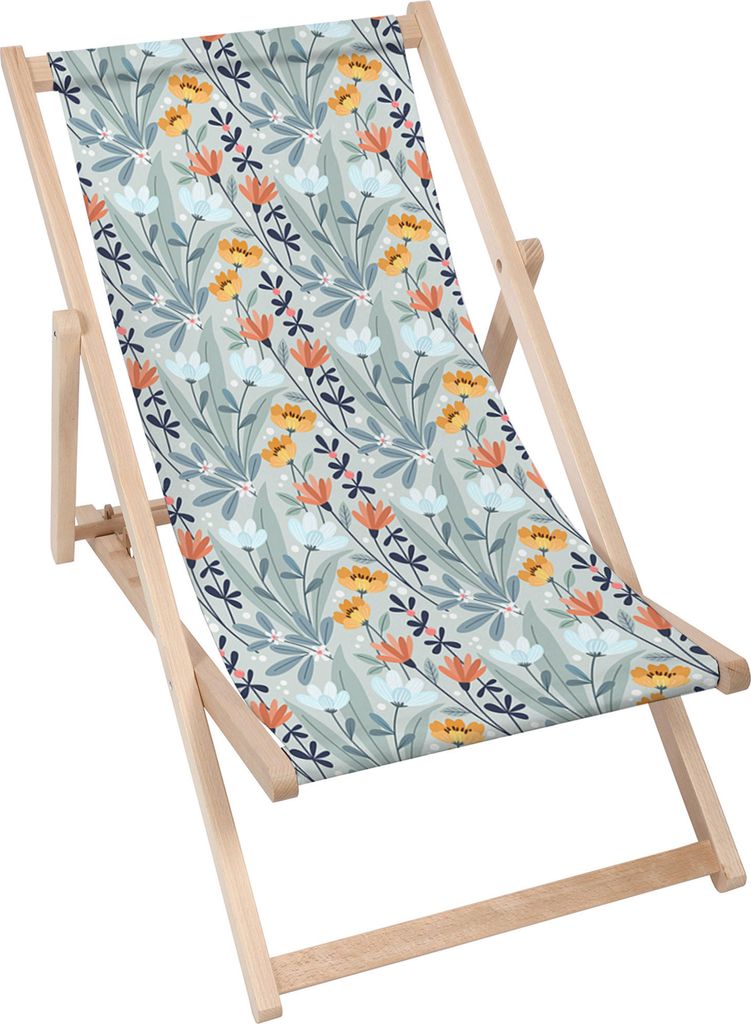 Dreamroots Liegestuhl klappbar Holz bis zu 130 kg, Sonnenliege klappbar mit 3-stufiger Neigungsregulierung der Rückenlehne, Handdrawn Flowers