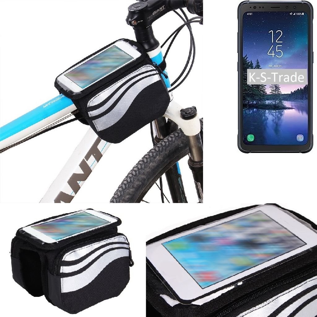 K-S-Trade Rahmentasche Fahrrad-Halterung kompatibel mit Samsung Galaxy S8 Active Rahmenhalterung Fahrrad Handyhalterung Fahrradtasche Handy Smartphone