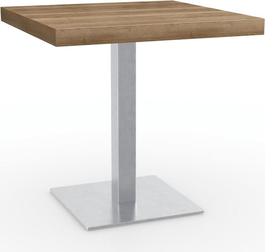 Bistrotisch XL 48 mm | 70x70 cm | Eiche Rustikal | Edelstahl Gestell