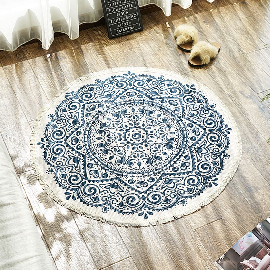 Runder Baumwollteppich 90cm Handgewebte maschinenwaschbare Bodenmatte mit Quaste für Zuhause Küche,Wohnzimmer,Schlafzimmer (Durchmesser 90cm)