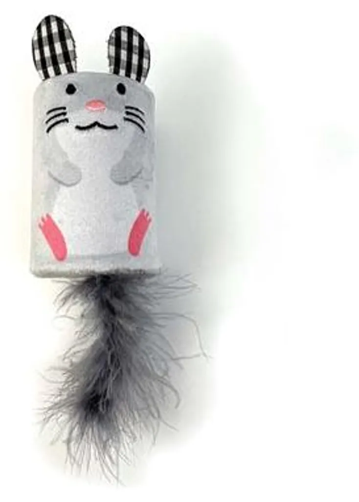 Souris Tabby Patch grise multi-texture à cliquet pour chat agile