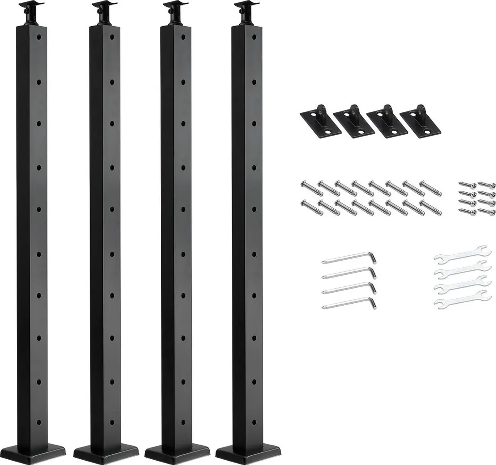 Poteau pour Balustrade de Terrasse et Escalier, Inox Noir, Set de 4