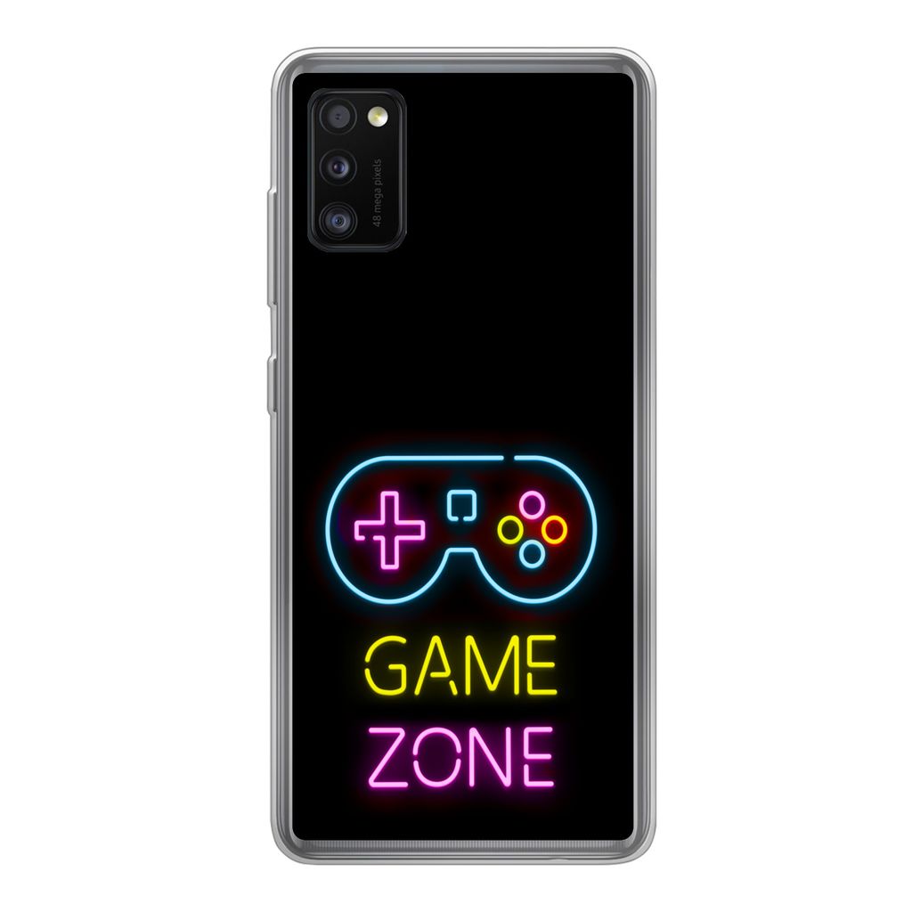 MuchoWow Handyhülle Schutzhülle Hülle für Samsung Galaxy A41 Controller - Spiel - Neon - Schwarz - Zitate - Spielzone Silikon Softcase Handy ...