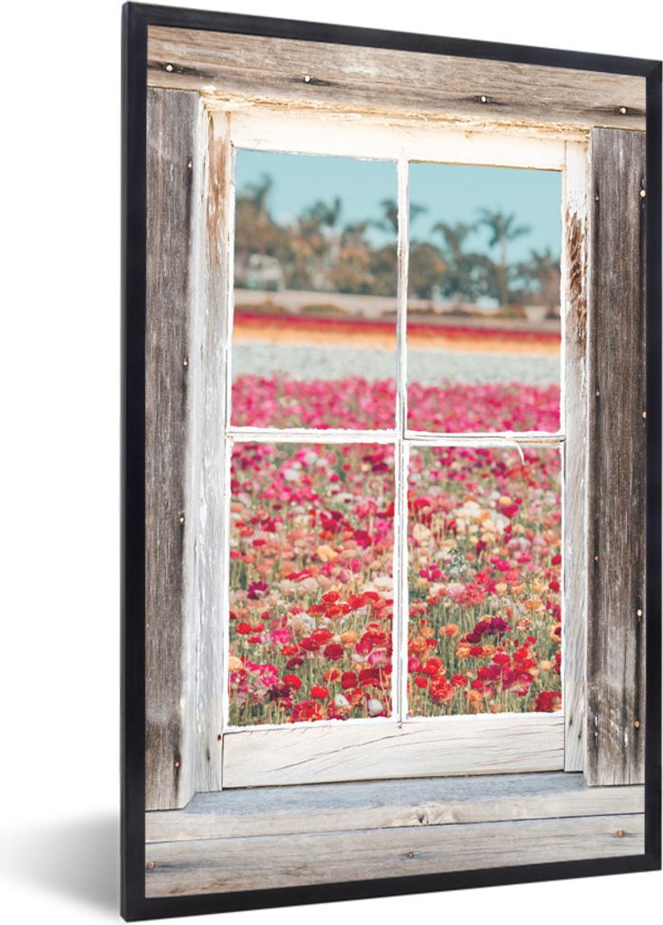MuchoWow MuchoWow Gerahmtes Poster Durchsichtig - Blumen - Farben 20x30 cm - Poster mit zchwarzem Bilderrahmen - Drucken - Bilder Poster im Rahmen