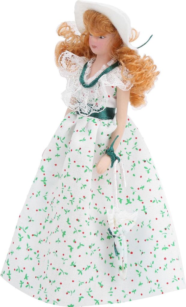 1:12 Miniatur Porzellanpuppe Grünes Kleid Damenpuppe Elegantes Puppenhaus Zubehör