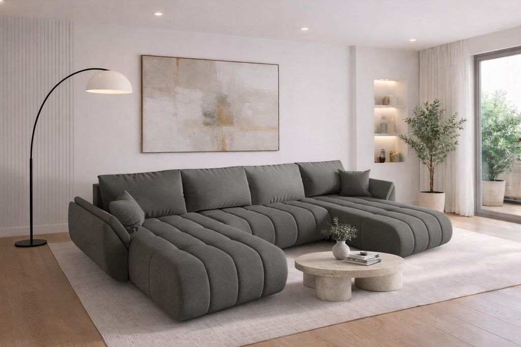 Kaiser Möbel Ecksofa mit schlaffunktion und bettkasten TOKYO U PREMIUM, stoff WIND, Braungrau
