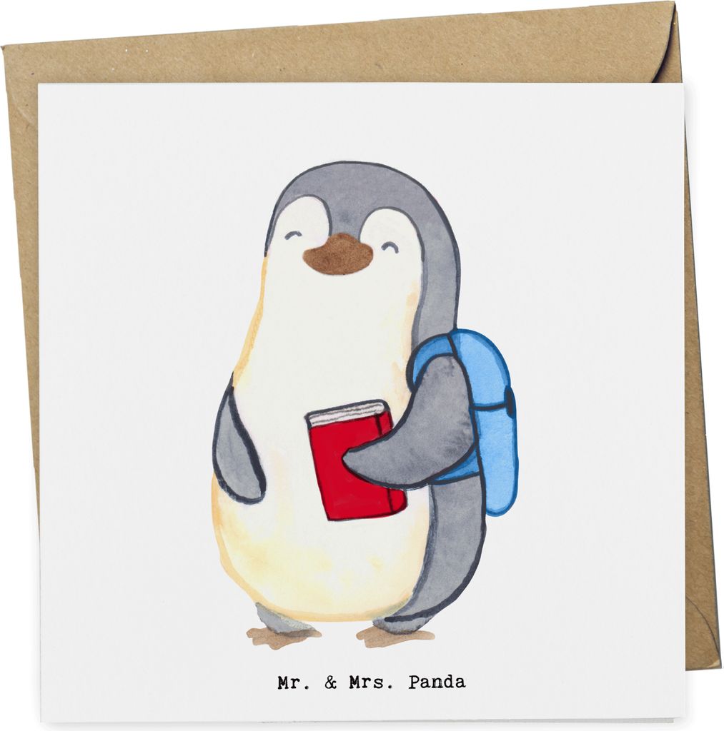 Mr. & Mrs. Panda Grußkarte Student Herz - Weiß - Geschenk, anlasskarte, doppelkarte, Glückwunschkarte, faltkarte, Klappkarte
