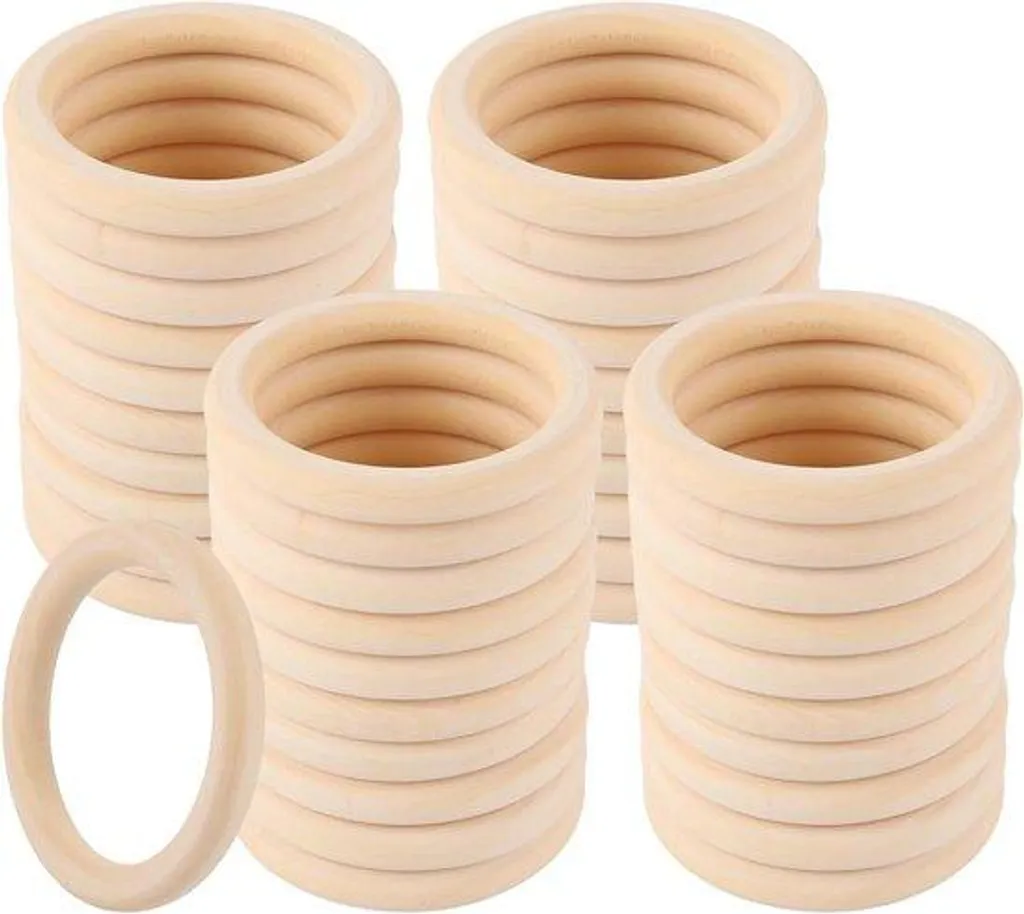 Anneaux bois 80mm non traités et lisses, 40 grands anneaux naturels