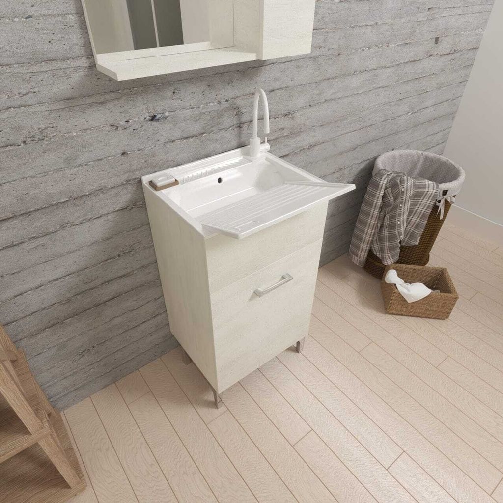 Waschbeckenunterschrank 45cm Eiche Weiß mit Waschbrett | Produktbild 